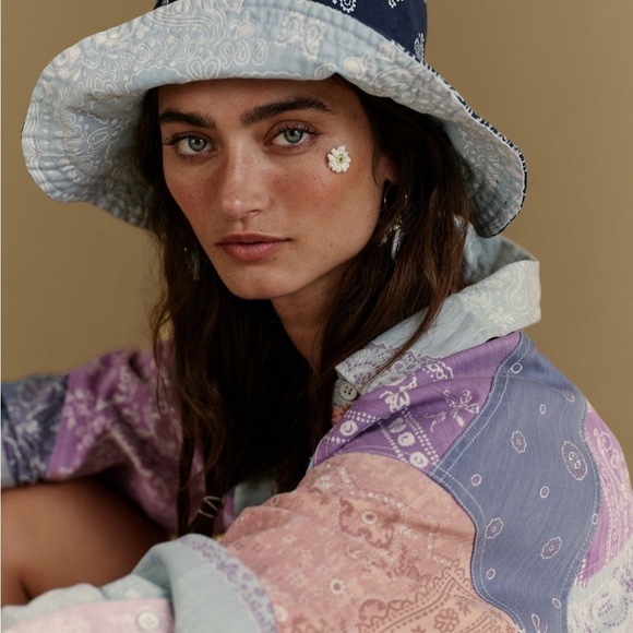New Free People Blue Reversible Multicolor Paisley Bucket Hat main image 7